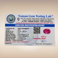 Natural Ruby (Manik) | Certified Gemstone 8.07 Carat