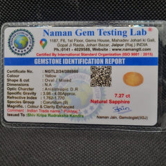 Natural Yellow Sapphire (Pukhraj) | Certified Gemstone – 7.27 Carat