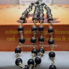 Natural Karungali Mala with Silver & White Metal Capping | Certified Ebony Wood Mala (Round Beads)