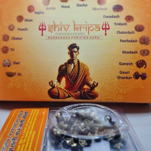 Natural Karungali Mala with Silver & White Metal Capping | Certified Ebony Wood Mala (Round Beads)