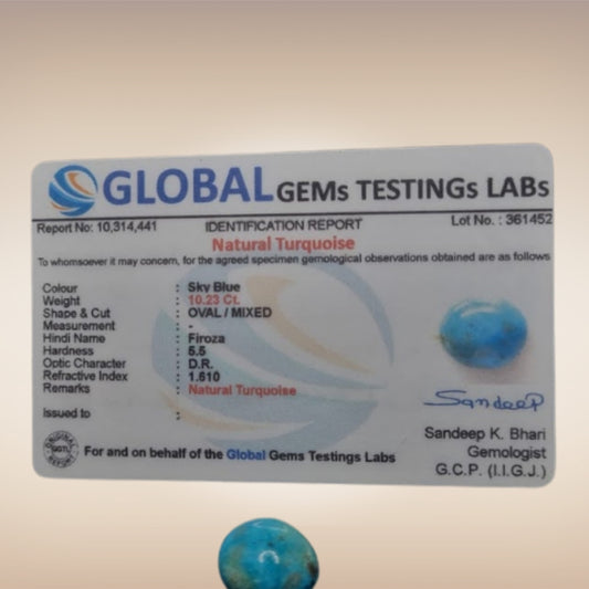 Natural Turquoise (Firoza) | Certified Gemstone 10.23 Carat