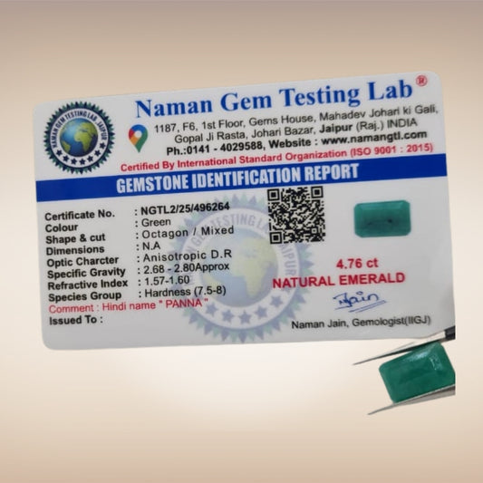 Natural Emerald (Panna) | Certified Gemstone 4.76 Carat
