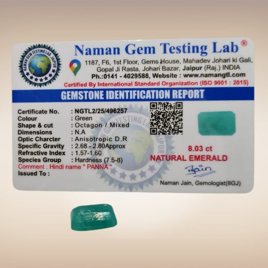 Natural Emerald (Panna) | Certified Gemstone 8.03 Carat