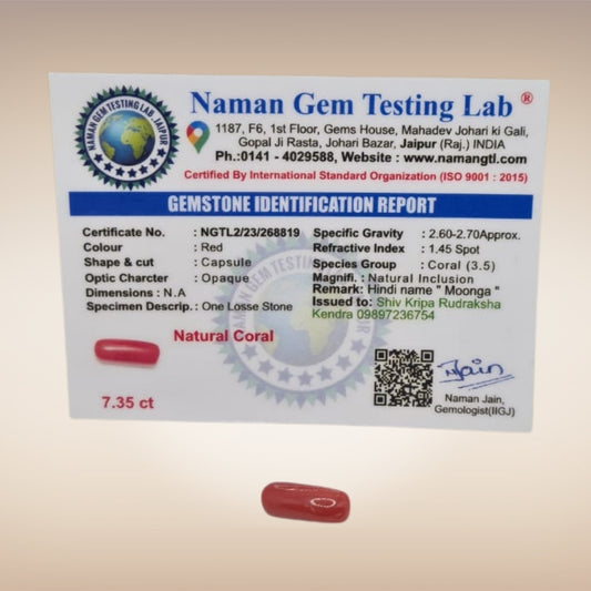 Natural Coral (Moonga) | Certified Gemstone 7.35 Carat