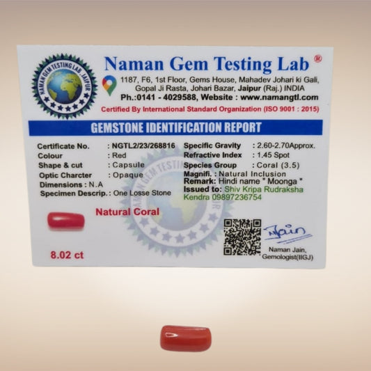 Natural Coral (Moonga) | Certified Gemstone 8.02 Carat