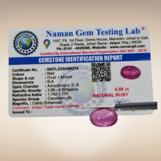 Natural Ruby (Manik) | Certified Gemstone 4.58 Carat