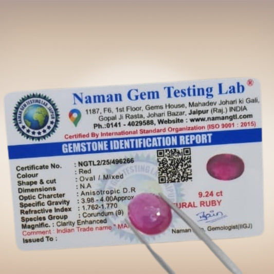 Natural Ruby (Manik) | Certified Gemstone 9.24 Carat