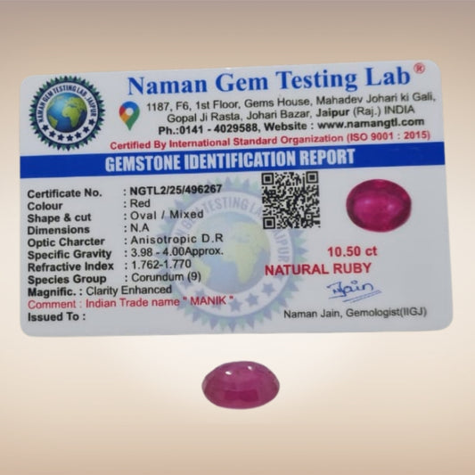 Natural Ruby (Manik) | Certified Gemstone 10.50 Carat