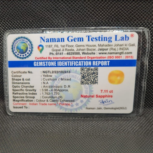 Natural Yellow Sapphire (Pukhraj) | Certified Gemstone – 7.11 Carat
