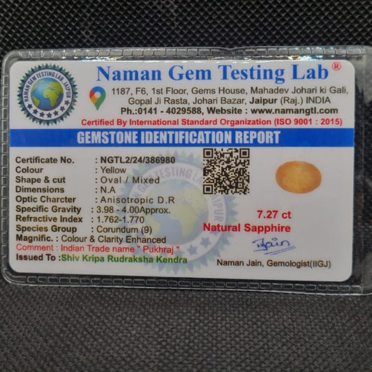 Natural Yellow Sapphire (Pukhraj) | Certified Gemstone – 7.27 Carat