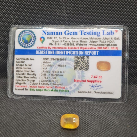 Natural Yellow Sapphire (Pukhraj) | Certified Gemstone – 7.47 Carat