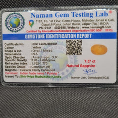 Natural Yellow Sapphire (Pukhraj) | Certified Gemstone – 7.57 Carat