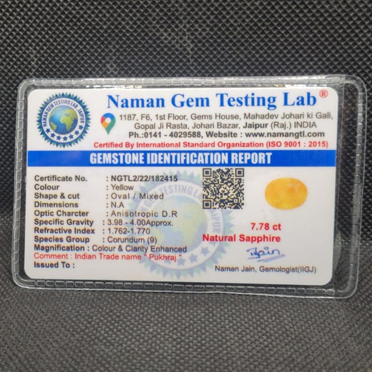 Natural Yellow Sapphire (Pukhraj) | Certified Gemstone – 7.78 Carat