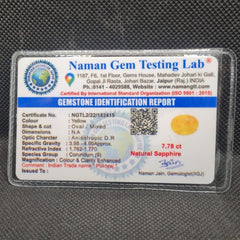 Natural Yellow Sapphire (Pukhraj) | Certified Gemstone – 7.78 Carat