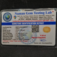 Natural Yellow Sapphire (Pukhraj) | Certified Gemstone – 8.34 Carat