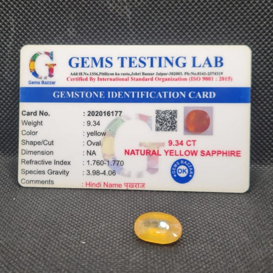 Natural Yellow Sapphire (Pukhraj) | Certified Gemstone – 9.34 Carat