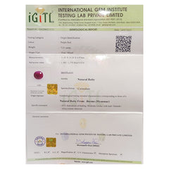 Natural Burma (Myanmar) Ruby - 7.21 Carat