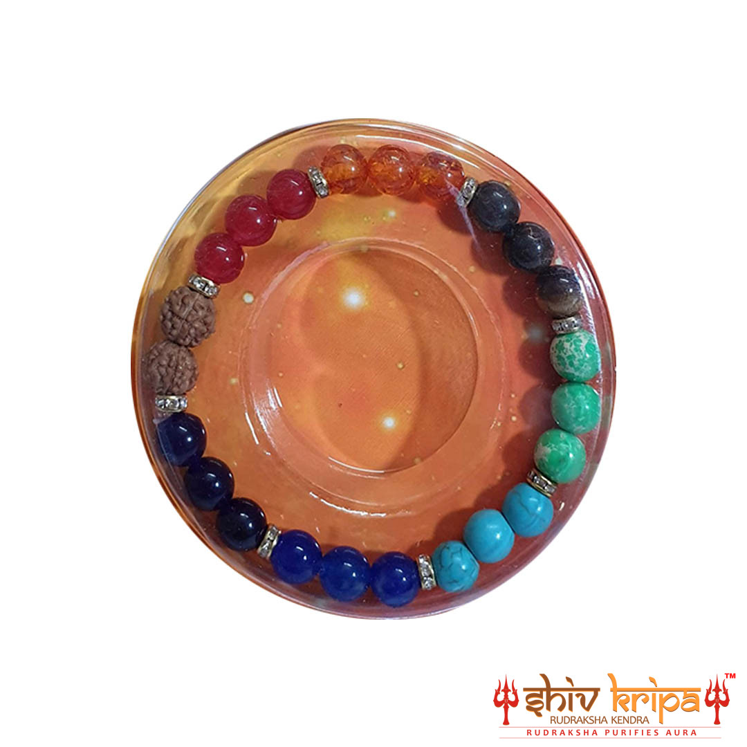 7 Chakra Healing Bracelet with 2 Rudraksha Beads