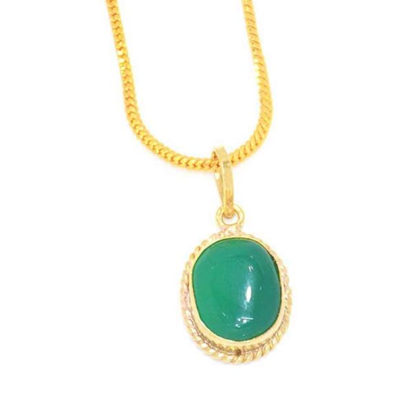 Green Agate (hakik) Stone Pendant with Golden Chain