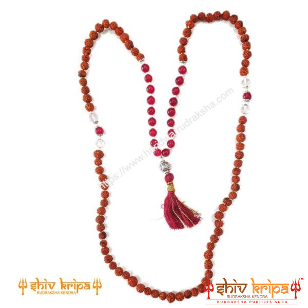 Rudraksha Mala with Red Colour Onex Stone & Sphatik
